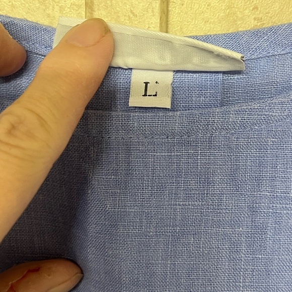 Bryn Walker Fran blue 100% linen ruffle 3/4 sleeve hi low tunic top Lagenlook - Picture 9 of 11